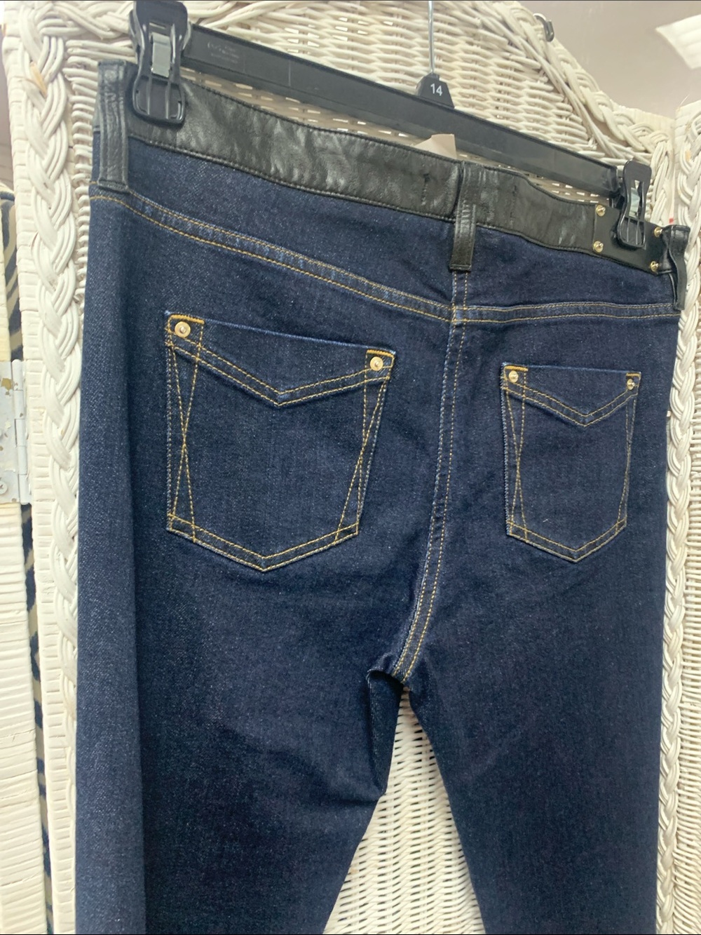 Roberto Cavalli Black Skinny Leather Jeans with denim Navy back Panel - Picture 4 of 8